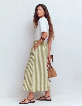 Layla Linen Skirt Green Stripe