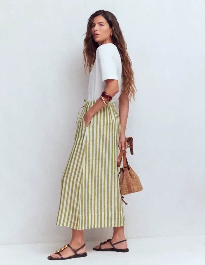 Layla Linen Skirt Green Stripe Layla Linen Skirt Green Stripe