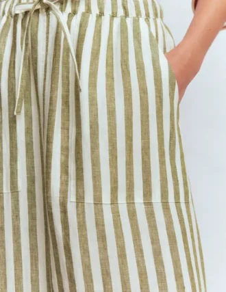 Layla Linen Skirt Green Stripe
