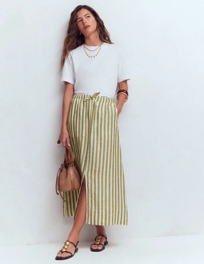 Layla Linen Skirt Green Stripe Layla Linen Skirt Green Stripe