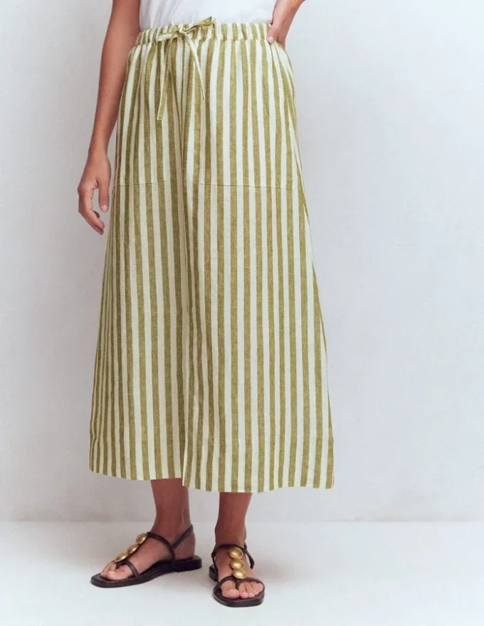 Layla Linen Skirt Green Stripe Layla Linen Skirt Green Stripe