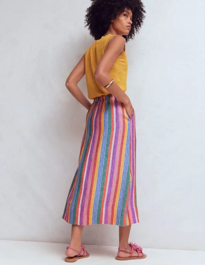 Layla Linen Skirt Multi Stripe