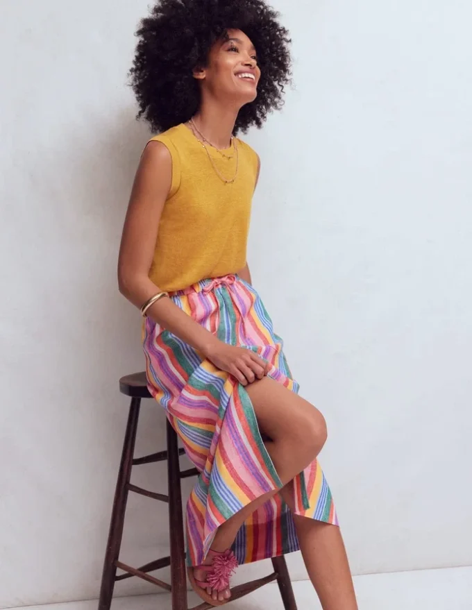 Layla Linen Skirt Multi Stripe