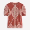 Leah Short Sleeve Interest Top Red Floral Embroidery Leah Short Sleeve Interest Top Red Floral Embroidery