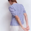 Leah Short Sleeve Linen Top Bright Blue Varigated Stripe Leah Short Sleeve Linen Top Bright Blue Varigated Stripe