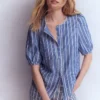 Leah Short Sleeve Linen Top Bright Blue Varigated Stripe Leah Short Sleeve Linen Top Bright Blue Varigated Stripe
