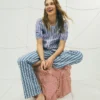 Leah Short Sleeve Linen Top Bright Blue Varigated Stripe Leah Short Sleeve Linen Top Bright Blue Varigated Stripe