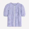 Leah Short Sleeve Linen Top Bright Blue Varigated Stripe Leah Short Sleeve Linen Top Bright Blue Varigated Stripe