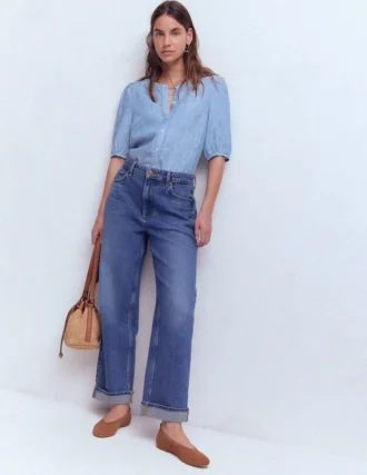 Leah Short Sleeve Linen Top Chambray