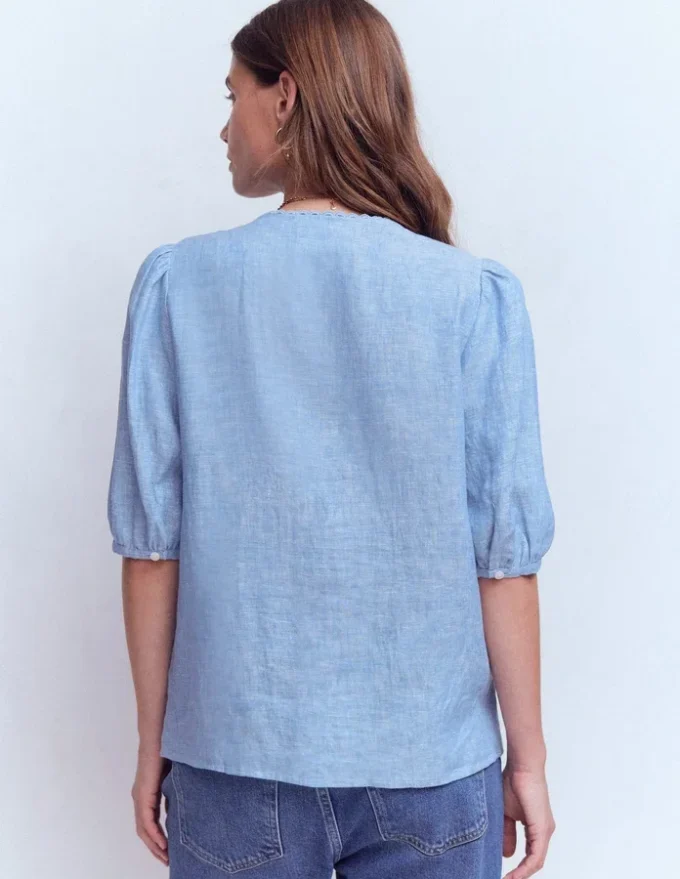 Leah Short Sleeve Linen Top Chambray Leah Short Sleeve Linen Top Chambray
