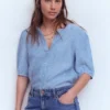 Leah Short Sleeve Linen Top Chambray Leah Short Sleeve Linen Top Chambray