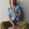 Leah Short Sleeve Linen Top Chambray Leah Short Sleeve Linen Top Chambray