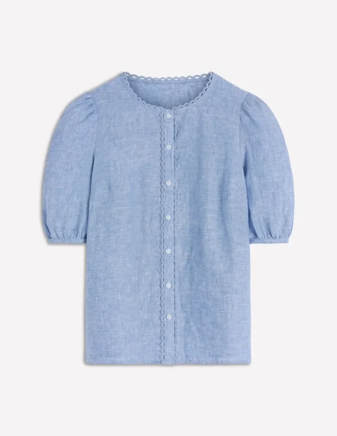 Leah Short Sleeve Linen Top Chambray Leah Short Sleeve Linen Top Chambray