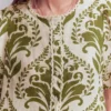 Leah Short Sleeve Linen Top Green, Decorative Lattice Leah Short Sleeve Linen Top Green, Decorative Lattice