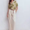 Leah Short Sleeve Linen Top Green, Decorative Lattice Leah Short Sleeve Linen Top Green, Decorative Lattice