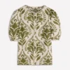 Leah Short Sleeve Linen Top Green, Decorative Lattice Leah Short Sleeve Linen Top Green, Decorative Lattice