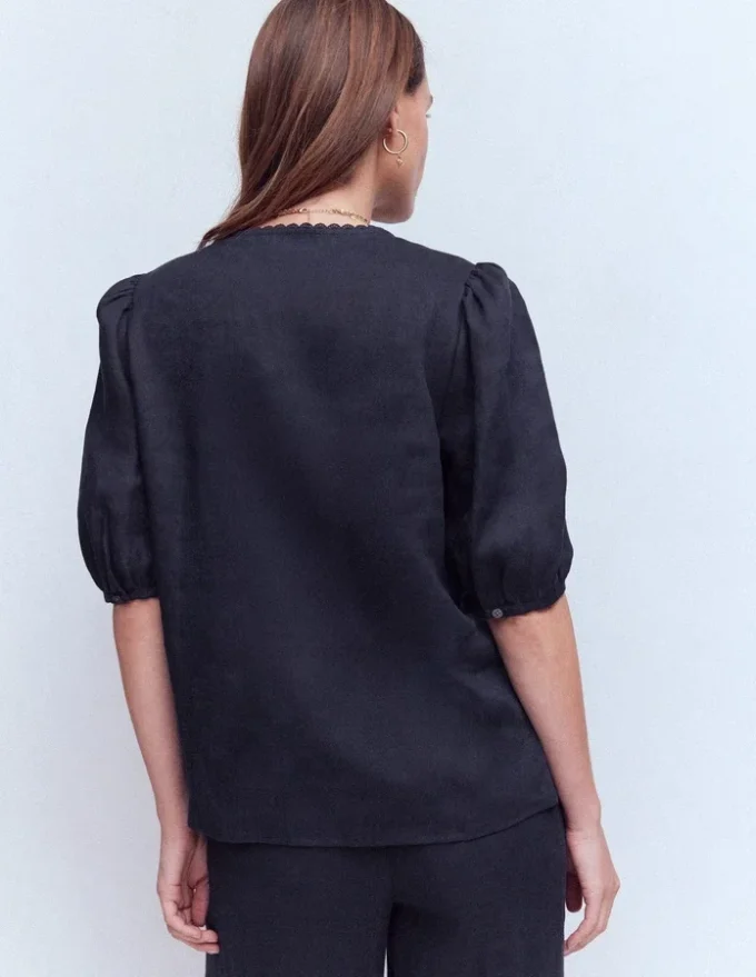Leah Short Sleeve Linen Top Navy Leah Short Sleeve Linen Top Navy
