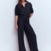 Leah Short Sleeve Linen Top Navy Leah Short Sleeve Linen Top Navy