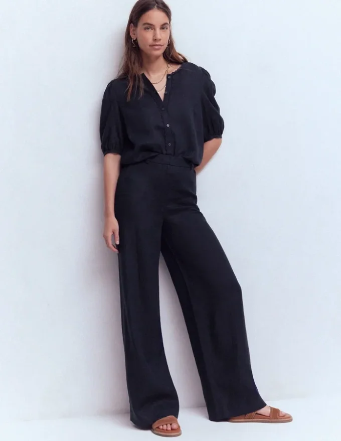 Leah Short Sleeve Linen Top Navy Leah Short Sleeve Linen Top Navy