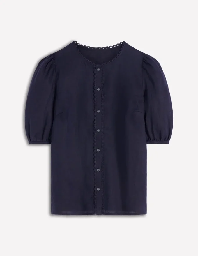 Leah Short Sleeve Linen Top Navy Leah Short Sleeve Linen Top Navy