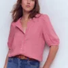 Leah Short Sleeve Linen Top Pink Parfait Leah Short Sleeve Linen Top Pink Parfait