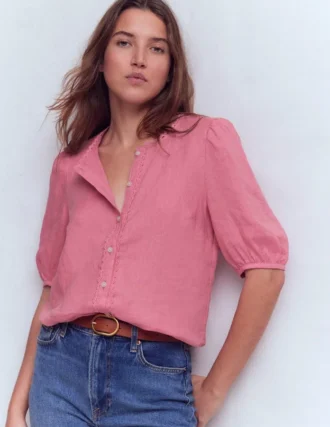 Leah Short Sleeve Linen Top Pink Parfait