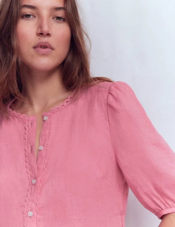 Leah Short Sleeve Linen Top Pink Parfait Leah Short Sleeve Linen Top Pink Parfait