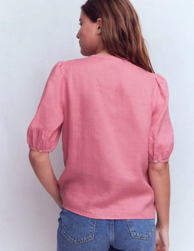 Leah Short Sleeve Linen Top Pink Parfait Leah Short Sleeve Linen Top Pink Parfait