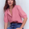 Leah Short Sleeve Linen Top Pink Parfait Leah Short Sleeve Linen Top Pink Parfait