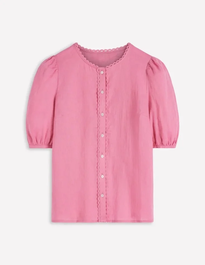 Leah Short Sleeve Linen Top Pink Parfait Leah Short Sleeve Linen Top Pink Parfait