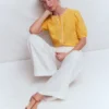 Leah Short Sleeve Linen Top Sunshine Yellow Gingham Leah Short Sleeve Linen Top Sunshine Yellow Gingham