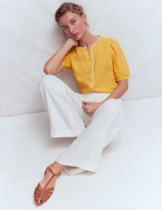 Leah Short Sleeve Linen Top Sunshine Yellow Gingham Leah Short Sleeve Linen Top Sunshine Yellow Gingham