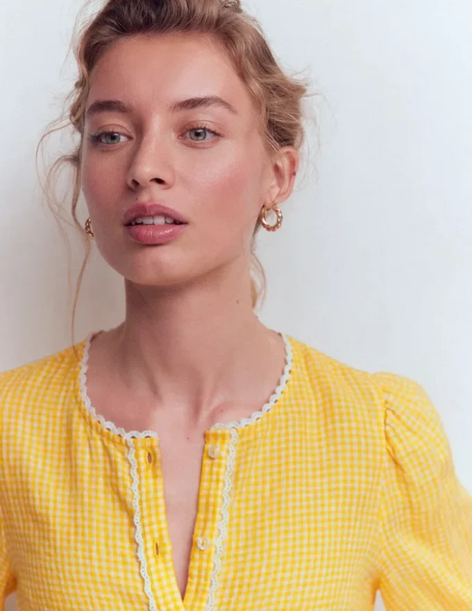 Leah Short Sleeve Linen Top Sunshine Yellow Gingham Leah Short Sleeve Linen Top Sunshine Yellow Gingham