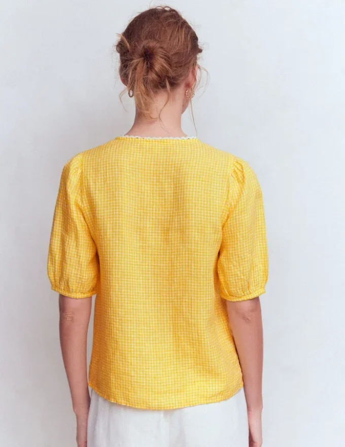 Leah Short Sleeve Linen Top Sunshine Yellow Gingham Leah Short Sleeve Linen Top Sunshine Yellow Gingham