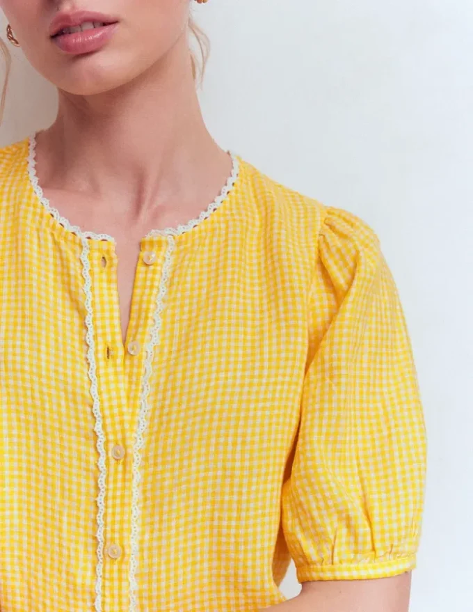 Leah Short Sleeve Linen Top Sunshine Yellow Gingham Leah Short Sleeve Linen Top Sunshine Yellow Gingham