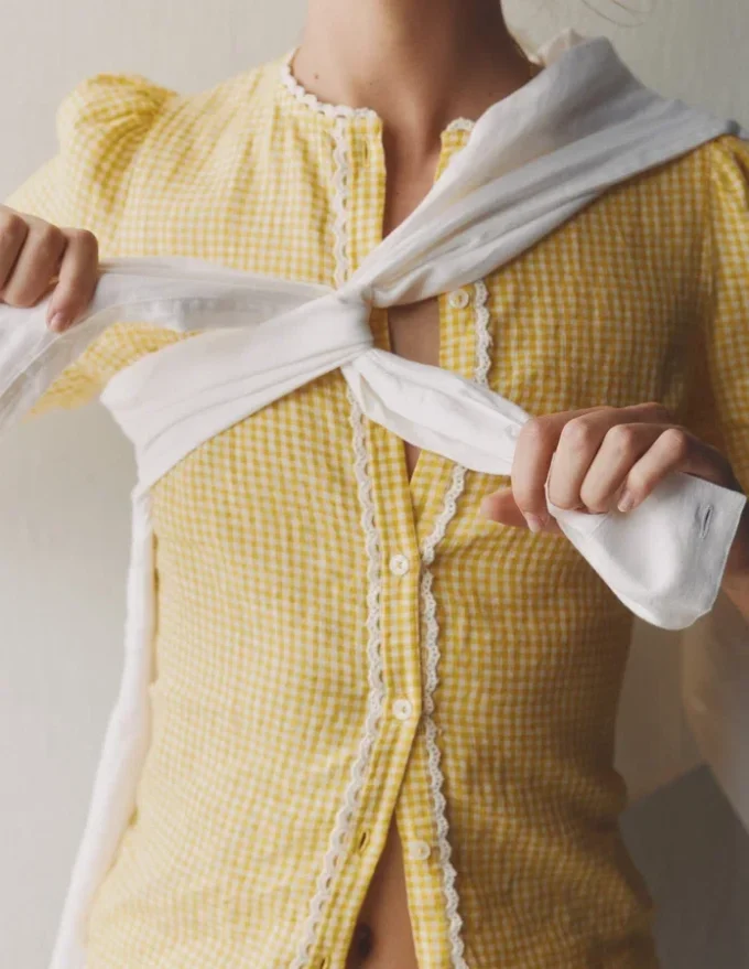 Leah Short Sleeve Linen Top Sunshine Yellow Gingham Leah Short Sleeve Linen Top Sunshine Yellow Gingham
