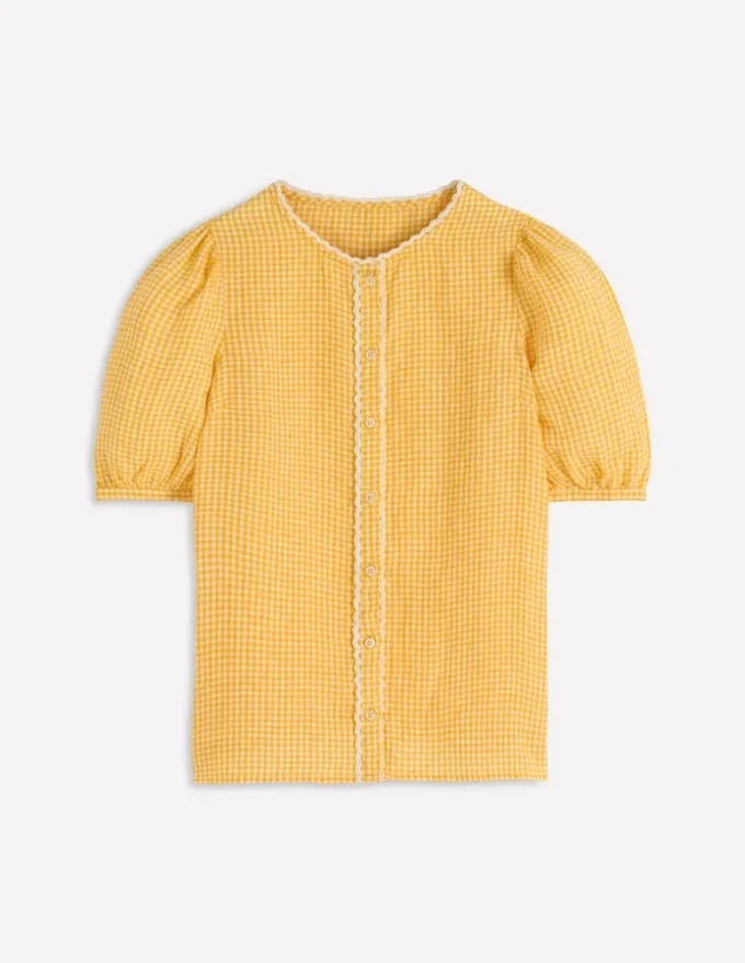 Leah Short Sleeve Linen Top Sunshine Yellow Gingham Leah Short Sleeve Linen Top Sunshine Yellow Gingham