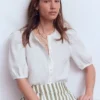 Leah Short Sleeve Linen Top White Leah Short Sleeve Linen Top White