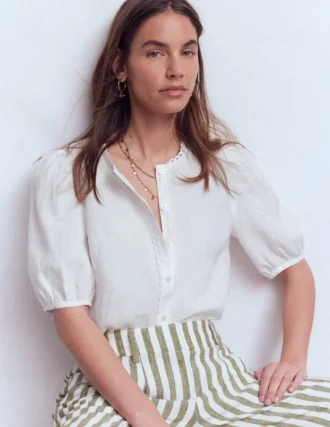 Leah Short Sleeve Linen Top White