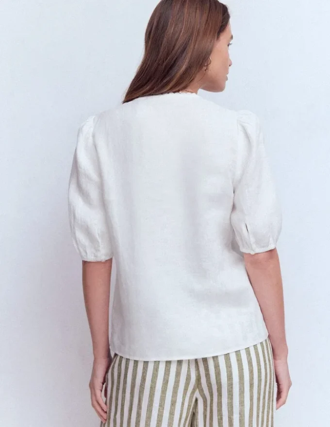 Leah Short Sleeve Linen Top White Leah Short Sleeve Linen Top White