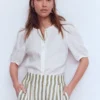 Leah Short Sleeve Linen Top White Leah Short Sleeve Linen Top White