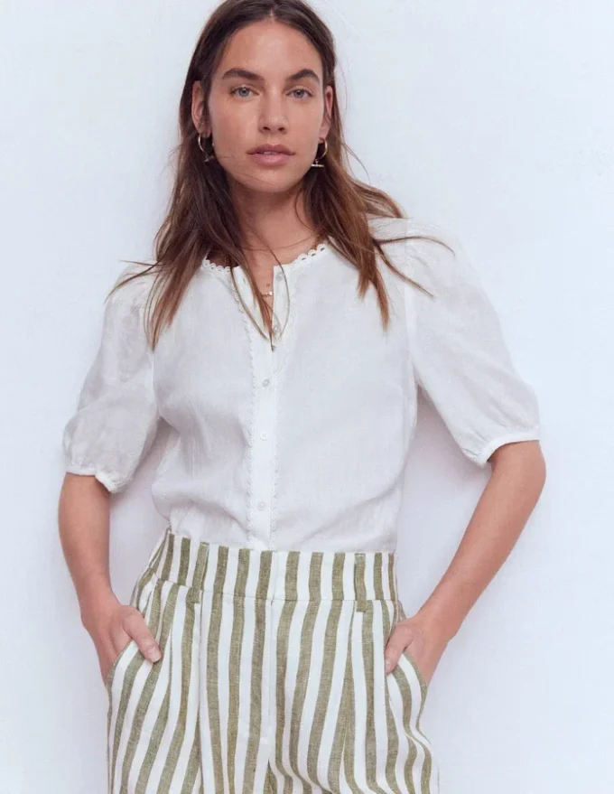Leah Short Sleeve Linen Top White Leah Short Sleeve Linen Top White