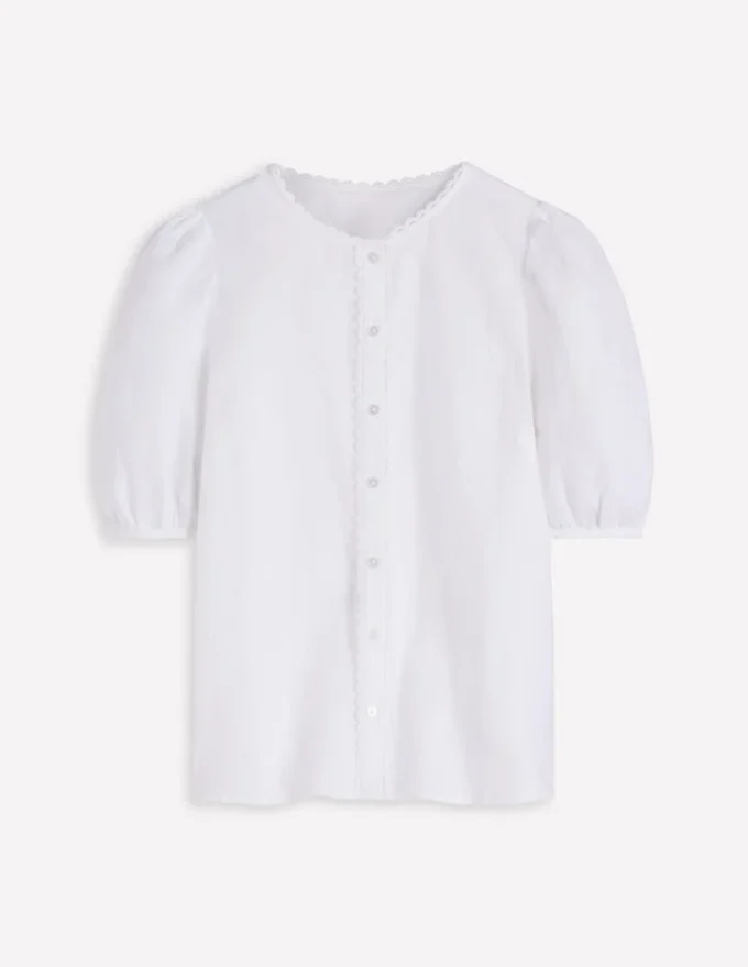 Leah Short Sleeve Linen Top White Leah Short Sleeve Linen Top White