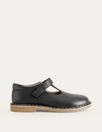 Leather T-bar Flats Black