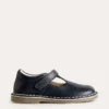 Leather T-bar Flats Navy