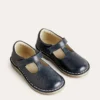 Leather T-bar Flats Navy