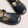 Leather T-bar Flats Navy