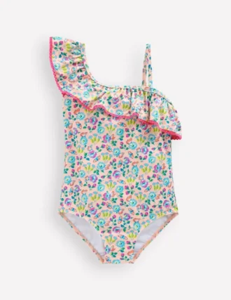 Lila One Shoulder Swimsuit Chalk Pink Butterfly Floral