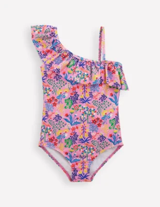 Lila One Shoulder Swimsuit Meadowsweet Pink Garden Floral