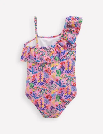 Lila One Shoulder Swimsuit Meadowsweet Pink Garden Floral